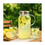 Dekorasyaa Borosilikat Origami Desen Cam Sürahi Paslanmaz Çelik Kapaklı 1800ML