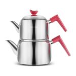 Karaca Maçka Midi Çaydanlık Takımı 18/10 Paslanmaz Çelik Isıya Dayanıklı Sap 1,35+1,95 Lt Bordo - Görsel 2