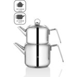 Taç Hera Jumbo Paslanmaz Çelik Çaydanlık Takımı 2,2 L + 4,2 L Platin Renk Tüm Ocak Tiplerine Uygun - Görsel 3