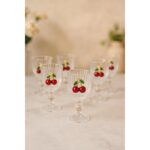 Yzhome 6'lı Kristal Cam Kahve Yanı Bardağı Kiraz Bardak Kirazlı 75 ml