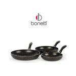 Bonetti Premium 3'lü Granit Tava Seti Yanmaz Yapışmaz Çizilmez Siyah | 20-24-28 cm | - Görsel 2