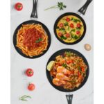 Bonetti Premium 3'lü Granit Tava Seti Yanmaz Yapışmaz Çizilmez Siyah | 20-24-28 cm | - Görsel 3