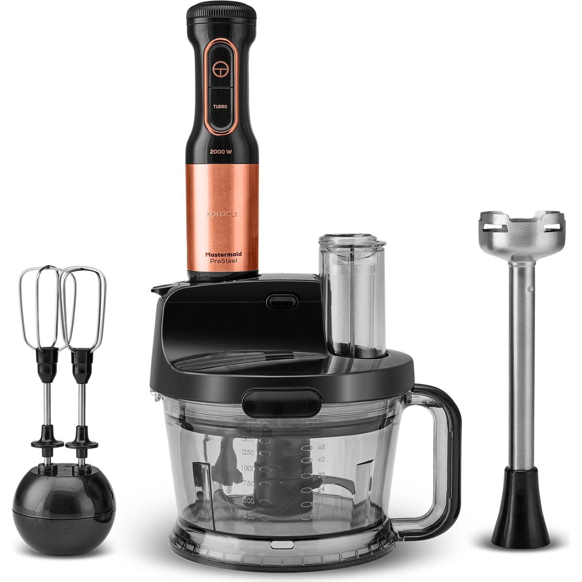 110001199182075.jpg Karaca Mastermaid Prosteel 2000W Mutfak Robotu Black Copper - Görsel 1