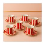 Yzhome 6 Kişilik Porselen Yaldızlı Lovely Birds Özel Tasarım Pembe Kuşlu Kahve Fincan Takımı Seti 100ML