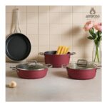 Amboss Anyolin 7 Parça Titanyum Kaplama Tencere Tava Seti (Bordo)