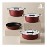 Amboss Anyolin 7 Parça Titanyum Kaplama Tencere Tava Seti (Bordo) - Görsel 2