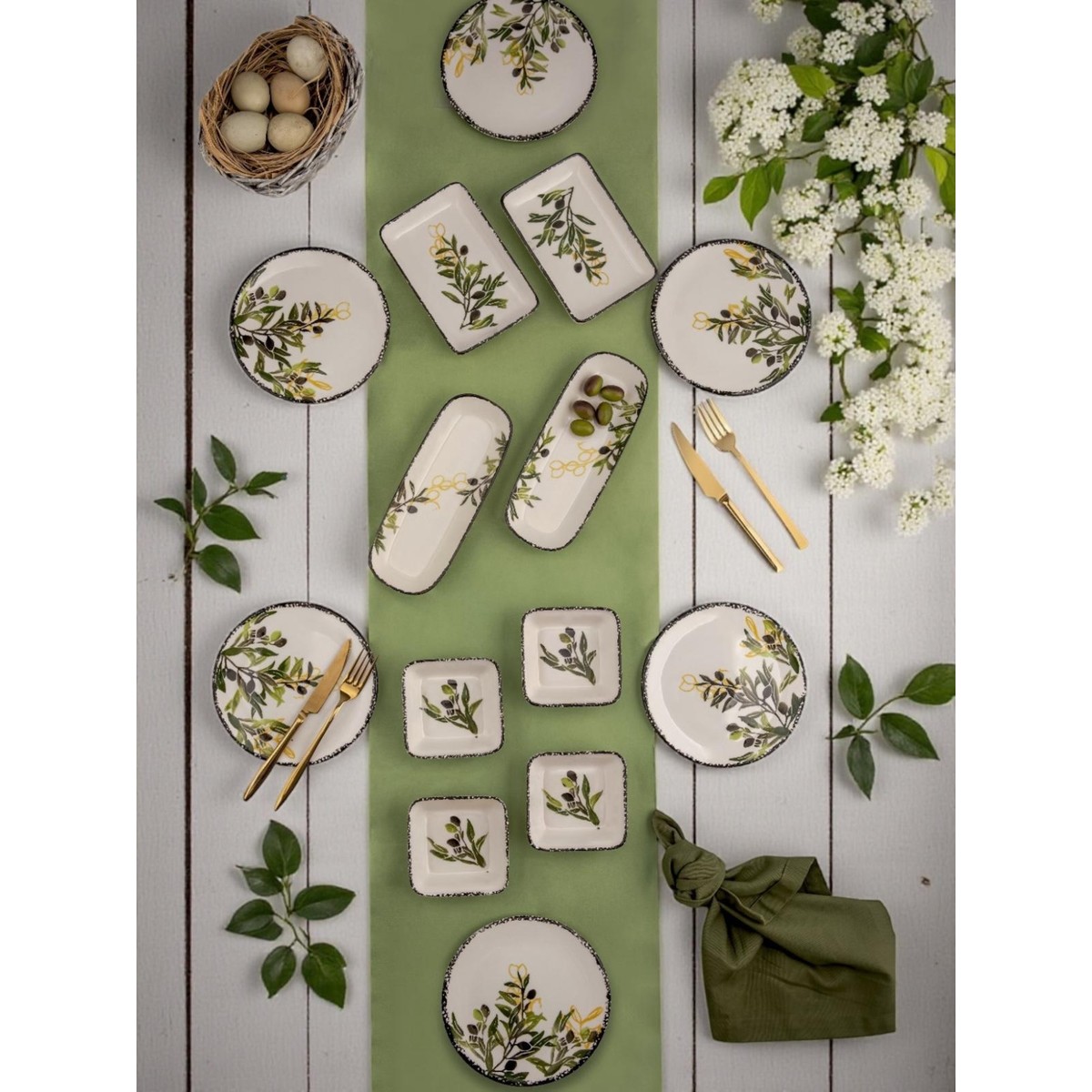110001209368870.jpg Lavinya Concept Zeytin - 14 Parça 6 Kişilik Kahvaltı Takımı - Sunum - Seramik - Görsel 1