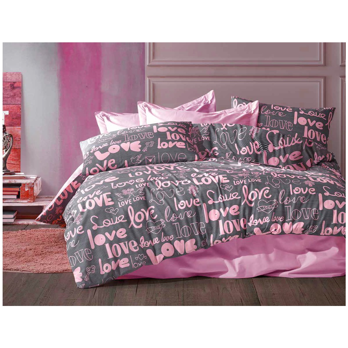 110001209438469.jpg İdil Store Çift Kişilik Yorgan Kılıfı Nevresim Takımı + Lastikli Çarşaf +2 Adet Yastık Kılıflı Seti Pamuklu - Görsel 1