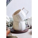 Perotti Dark Balkabağı 6'lı Akasya Tabaklı Modern Porselen Kahve Fincanı Seti - Görsel 2