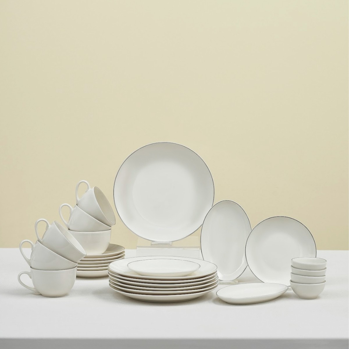 110001210944377.jpg Karaca Elegance Bone New Marcelo 26 Parça 6 Kişilik Kahvaltı Takımı Platin - Görsel 1