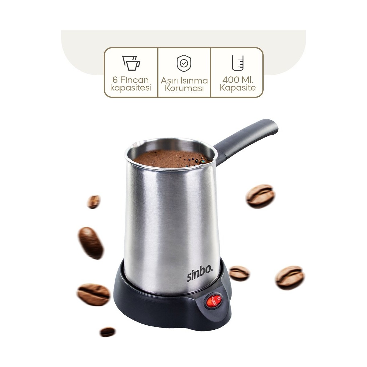 110001211044070.jpg Light Up Çelik Elektrikli Cezve Türk Kahve Makinesi - 6FİNCAN=400ML Çift Yönlü Dökme Ağız 360 Derece Dönebil - Görsel 1