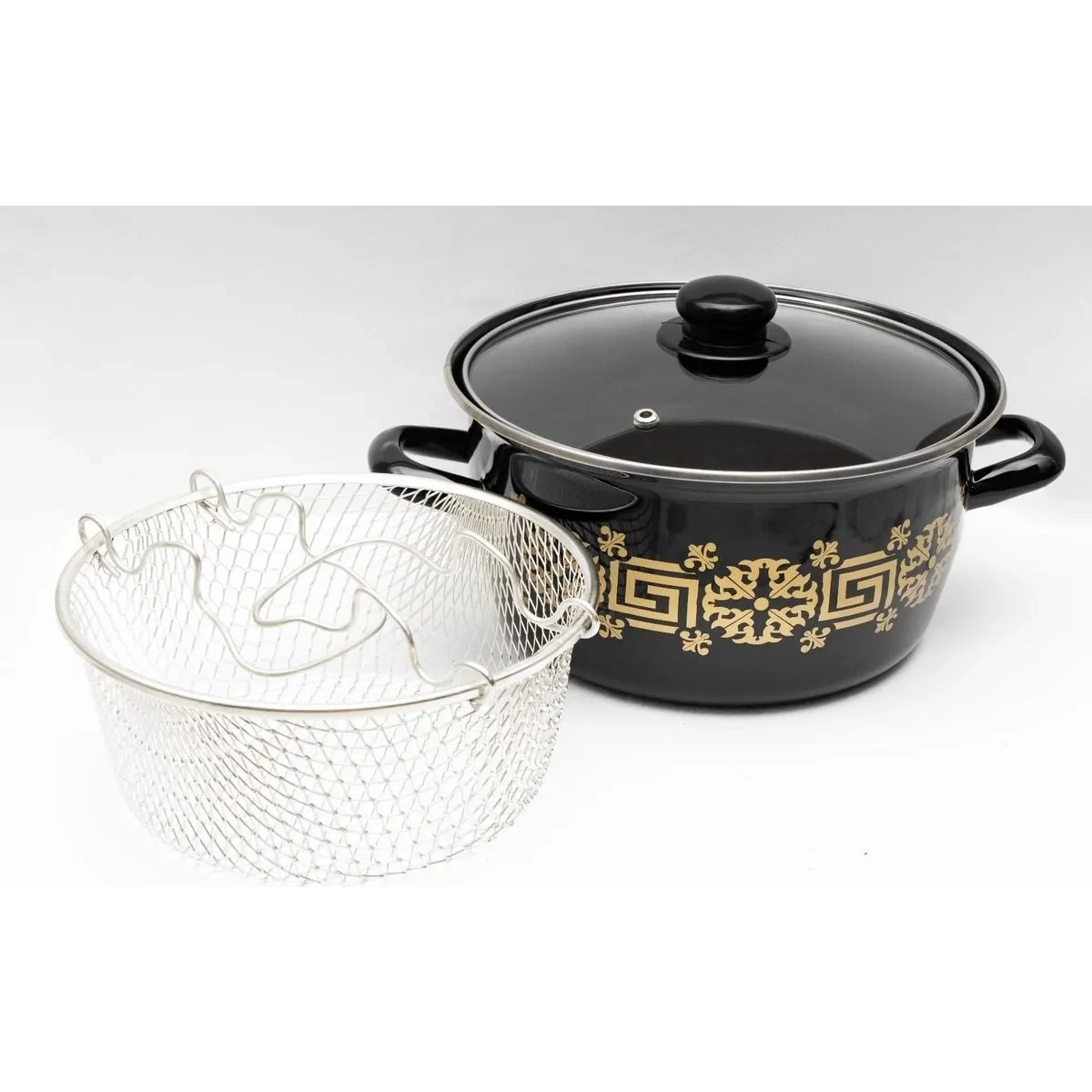 110001211160825.jpg Litaetrend Emaye Kızartma Tenceresi Siyah Çiçekli 22 cm ROYALEKS-69116 - Görsel 1