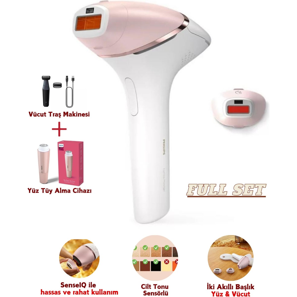 110001211482706.jpg Philips Lumea Acısız 250.000 Atm Ipl Tüy Alma Cihazı Vücut ve Yüz Başlığı Set - Kablolu ve Kablosuz Kullanım - Cilt Tonu Sensörlü + Mutfak Tartısı - Görsel 1