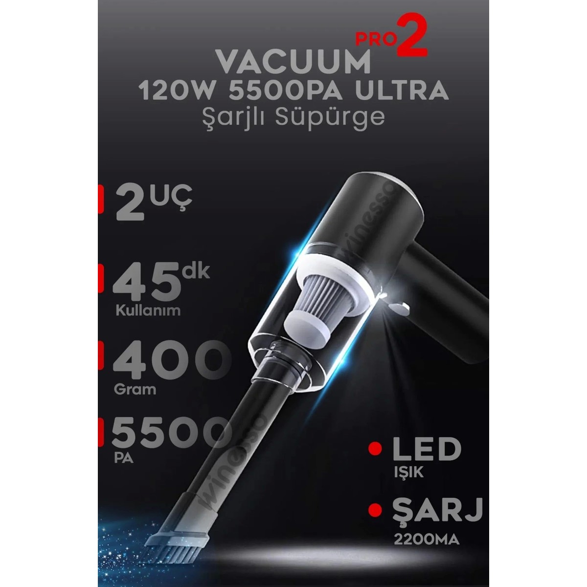 110001212689051.jpg Mini Vakumlu Type C Şarjlı Araç Süpürgesi El Süpürgesi Şarjlı Çok Fonksiyonlu 5500 Pa - Görsel 1