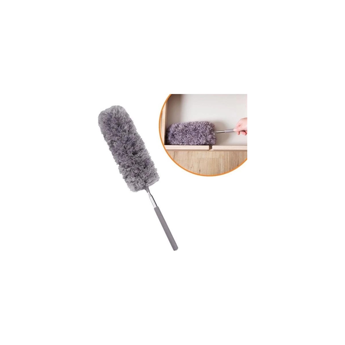 110001212771556.jpg 140 cm Teleskopik Uzatılabilir Mikrofiber Yumuşak Başlıklı Gri Toz Alma Fırçası Toz Püskülü - Görsel 1