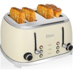 ZLN1214 60&apos;s Retro Ekmek Kızartma Makinesi -Krem- 4 Dilim Kapasite, 6 Kademeli Ayar, Donmuş Ekmek Çözme & Yeniden Isıtma Özelliği, 1500W