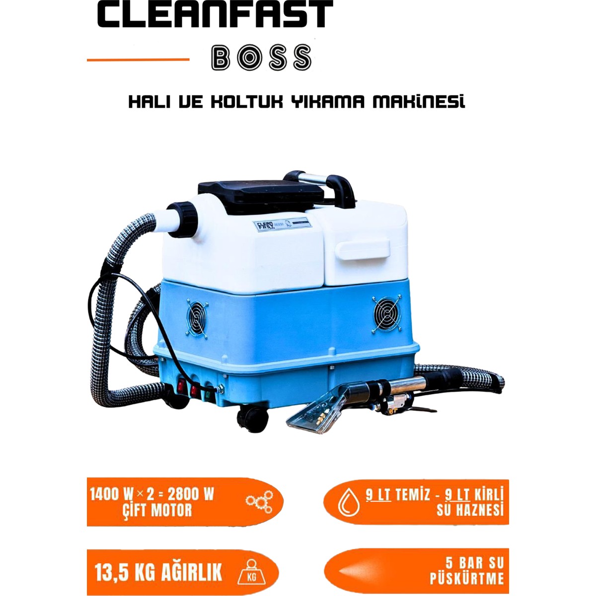 110001213829216.jpg Cleanfast Boss Çift Motorlu Koltuk Halı Yıkama Makinesi 2800 W - Görsel 1