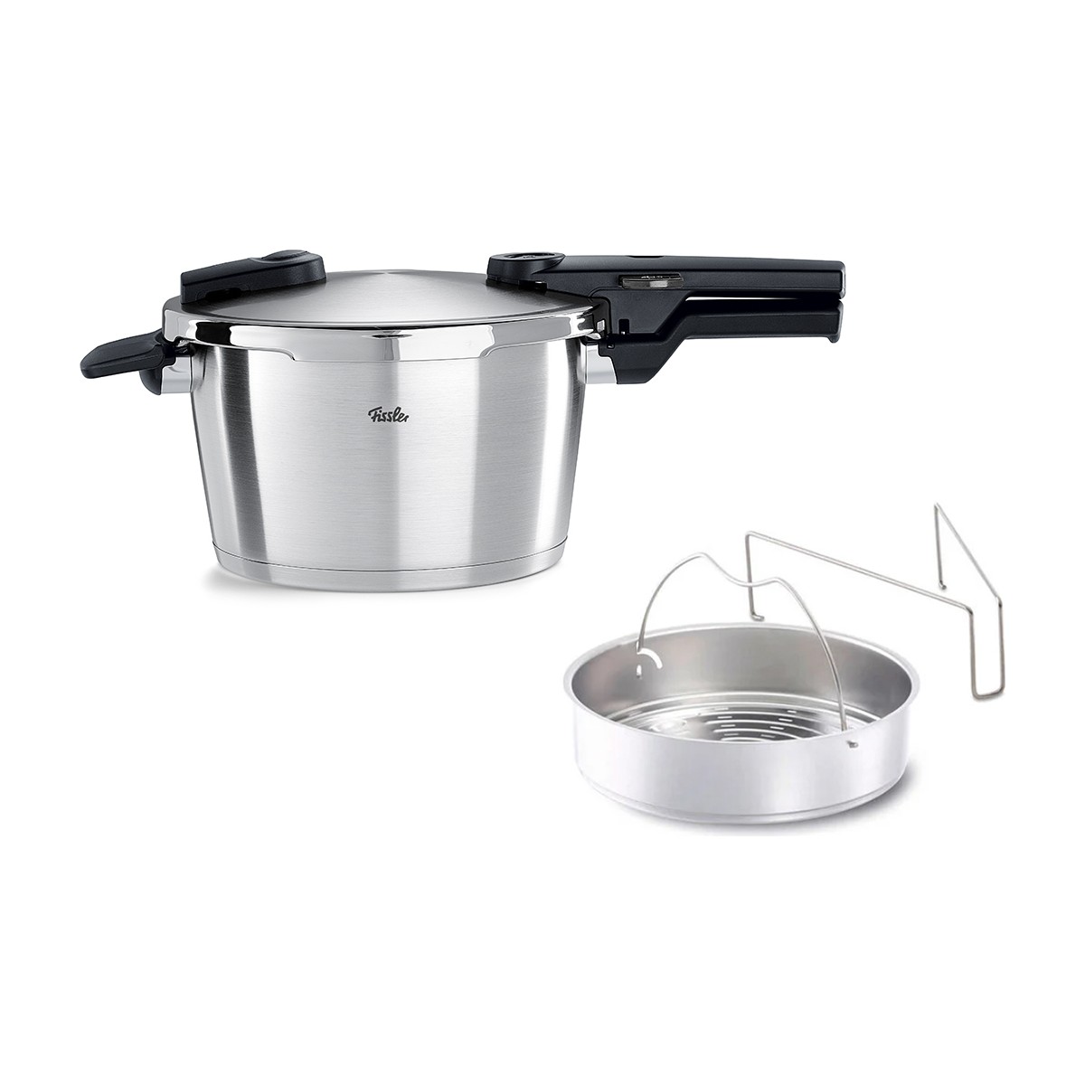 110001214140523.jpg Fissler Vitaquick Premium 4,5 Litre Düdüklü Tencere + Buharda Pişirme Aparatı - Görsel 1