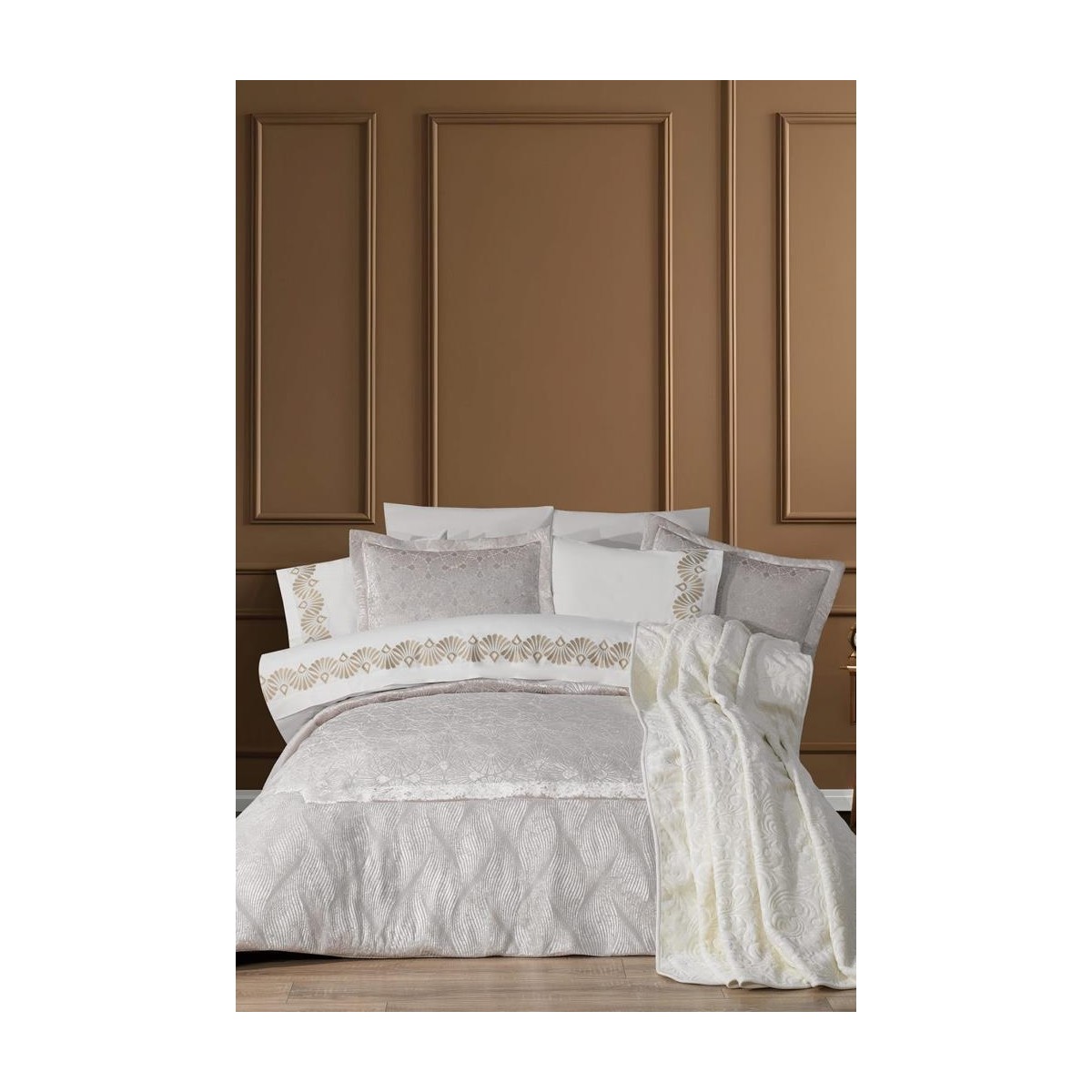 110001214322692.jpg Çeyiz Diyarı Freya 10 Parça Battaniyeli Çeyiz Seti Krem - Görsel 1