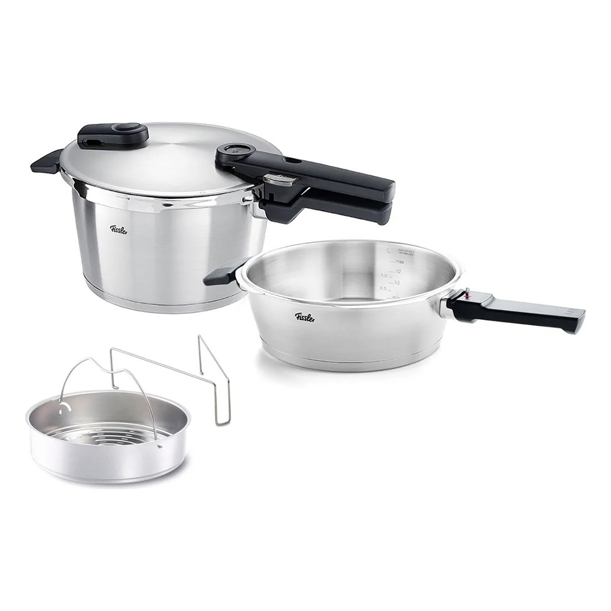 110001214402694.jpg Fissler Vitaquick Premium 4,5+2,5 Litre Düdüklü Tencere + Buharda Pişirme Aparatı - Görsel 1