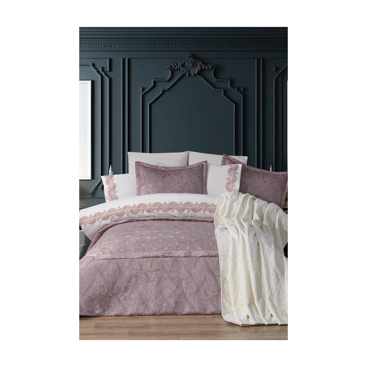 110001214626926.jpg Çeyiz Diyarı Freya 10 Parça Battaniyeli Çeyiz Seti Gül Kurusu - Görsel 1