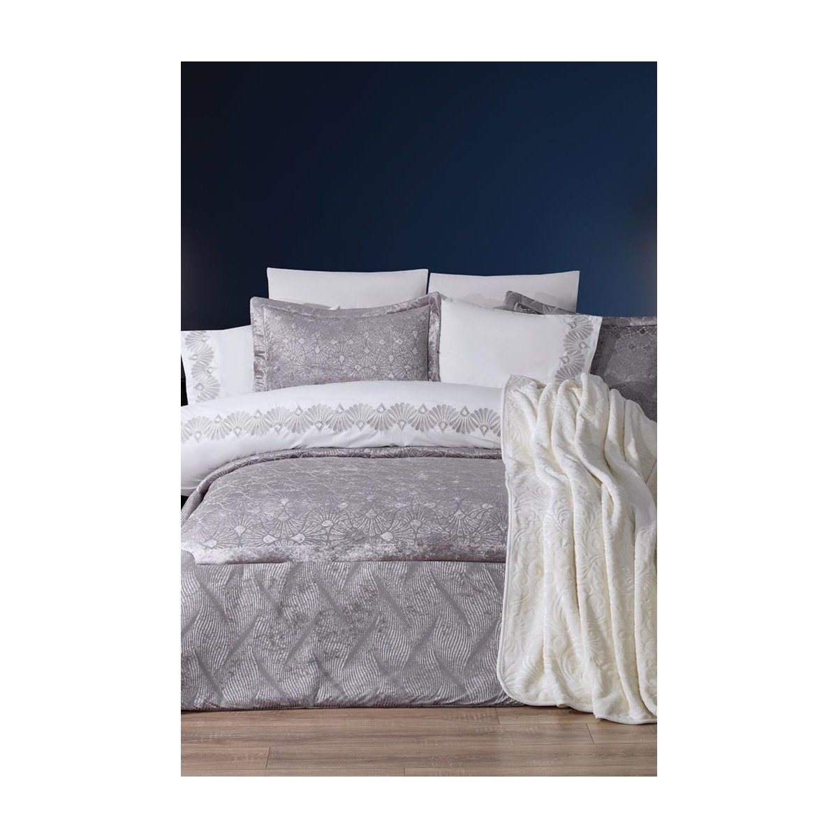 110001214651998.jpg Çeyiz Diyarı Freya 10 Parça Battaniyeli Çeyiz Seti Gri - Görsel 1