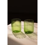 Rakle Flower El Yapımı Kendinden Renkli 2'li Su Bardağı Seti Yeşil 450 cc