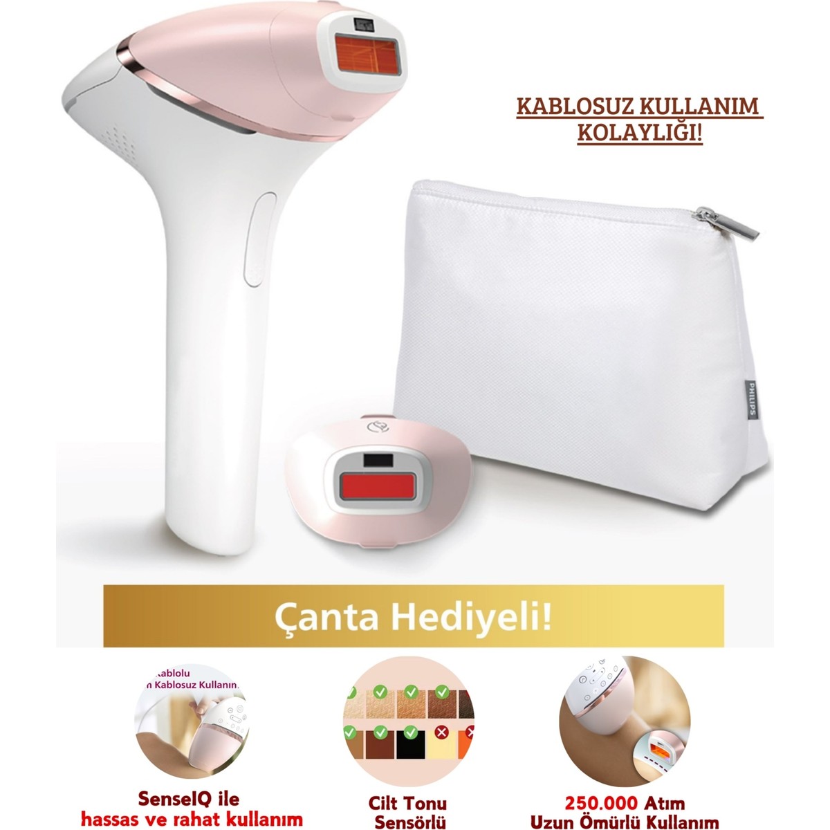 110001215112399.jpg Philips Lumea Lazer Epilasyon Ipl Tüy Alma Cihazı, Çanta Hediyeli, Yüz ve Vücut ve Hassas Bölge Kullanımı, Kablolu/kablosuz + Onerous Lambader - Görsel 1
