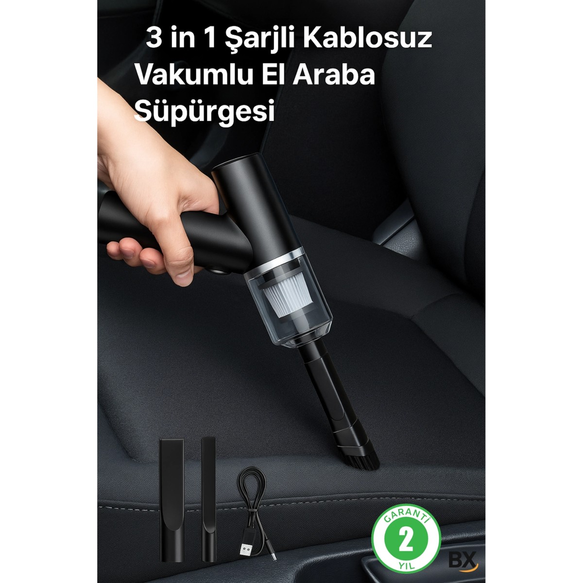 110001215129585.jpg Enseb 3 In 1 Şarjlı Kablosuz Vakumlu El Araba Süpürgesi Araç Ev Ofis Süpürgesi - Görsel 1