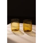 Rakle Flower El Yapımı Kendinden Renkli 2'li Su Bardağı Seti Amber 450 cc