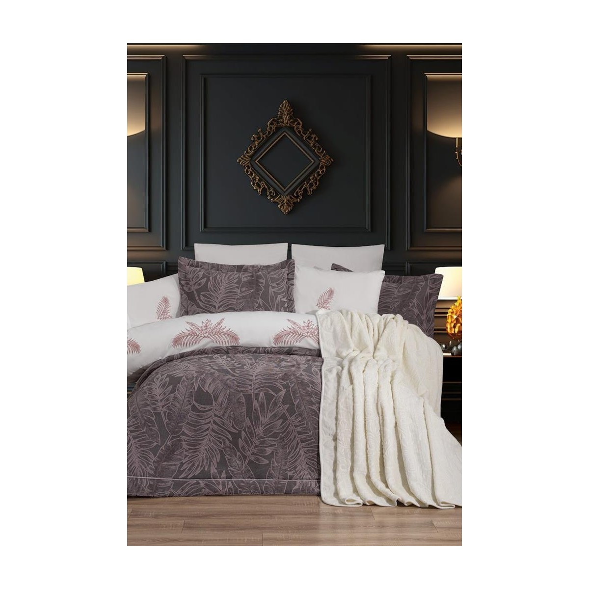 110001216160012.jpg Çeyiz Diyarı Defne 10 Parça Battaniyeli Çeyiz Seti Gül Kurusu - Görsel 1