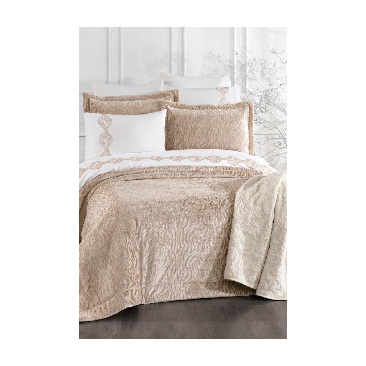 110001216161179.jpg Çeyiz Diyarı Yakut 10 Parça Battaniyeli Çeyiz Seti Bej - Görsel 1