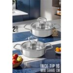 MiraLive  Mini Kapaklı Sahan Tencere 2 Adet Çelik 16 cm