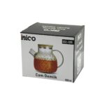 Go İthalat 1000ML Abartma Desen Cam Demlik   Bambu Dış Yüzey - Metal Iç Yüzey - Silikon Contalı Kapak (4989) - Görsel 2