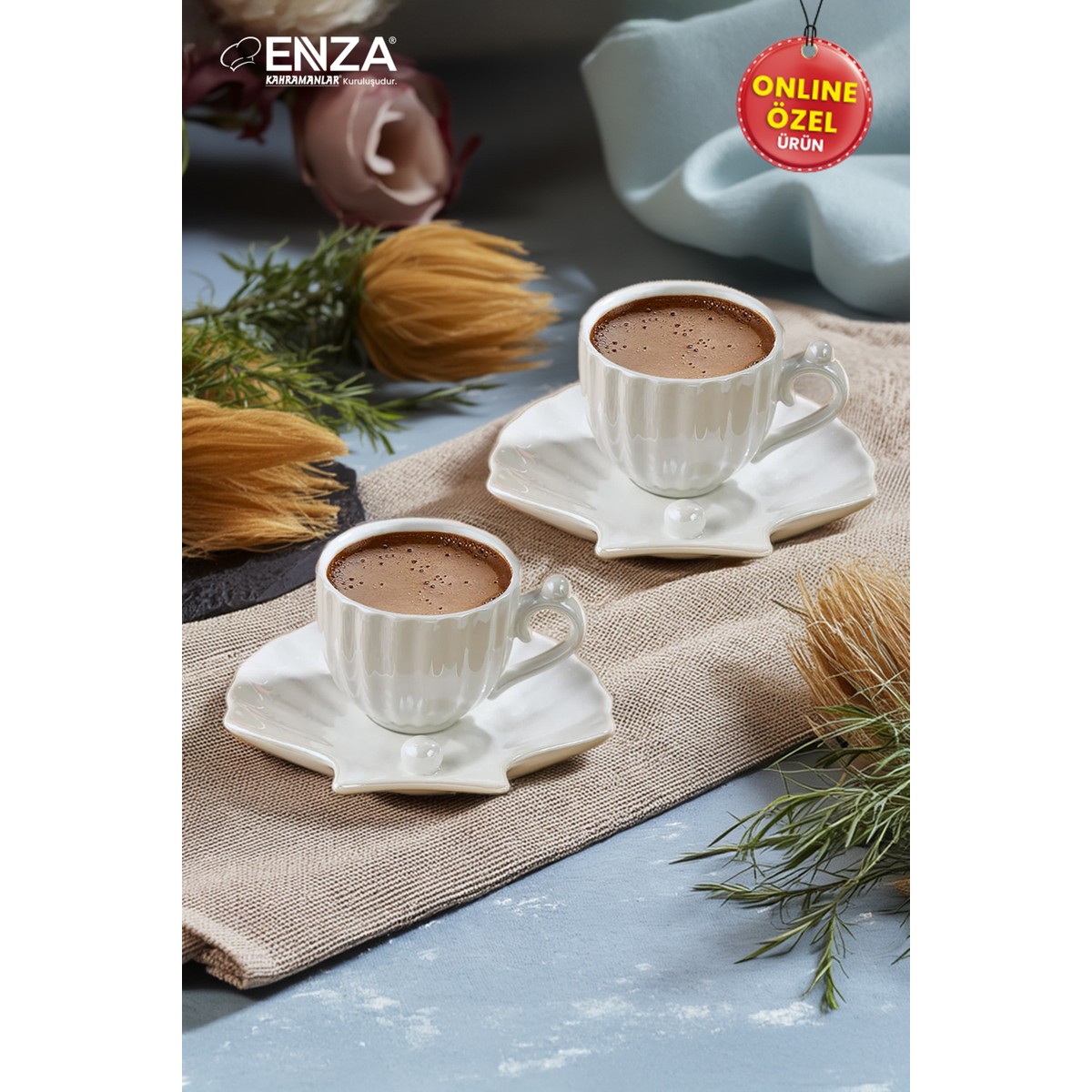 110001219900179.jpg Enza Zümrüt 2'li Beyaz Porselen Fincan Takımı - Görsel 1
