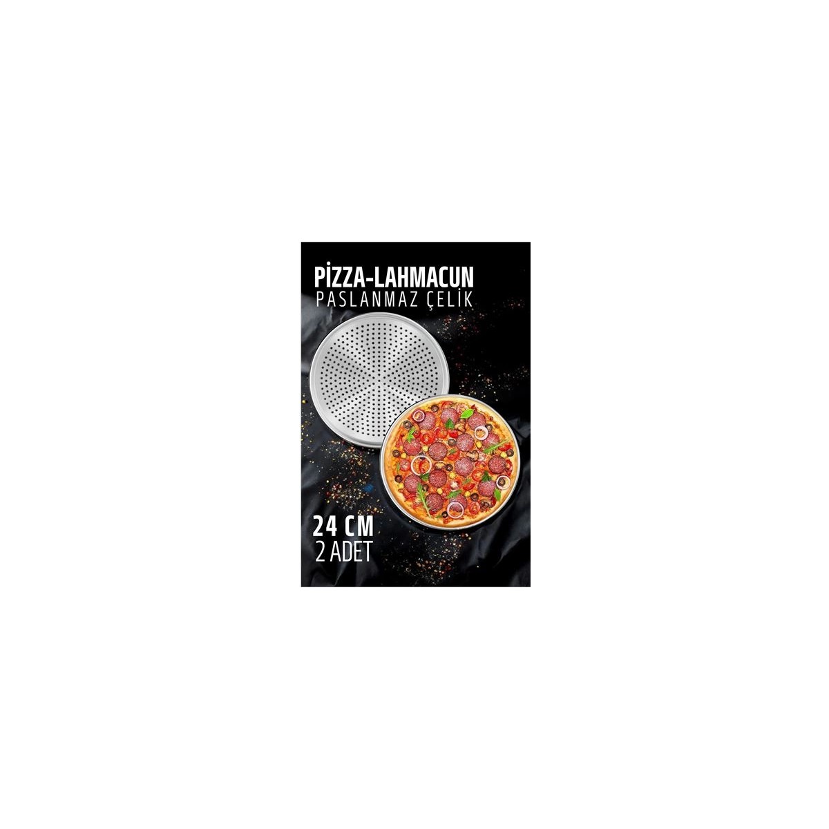 110001220760830.jpg Belle Fusion Bfs Lahmacun Pizza Pide Pişirme Tepsisi 24 cm 2 Li Set - Görsel 1