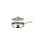 Oms Çelik Tava 26X6 cm Silikonlu Cam Kapaklı - Yeşil