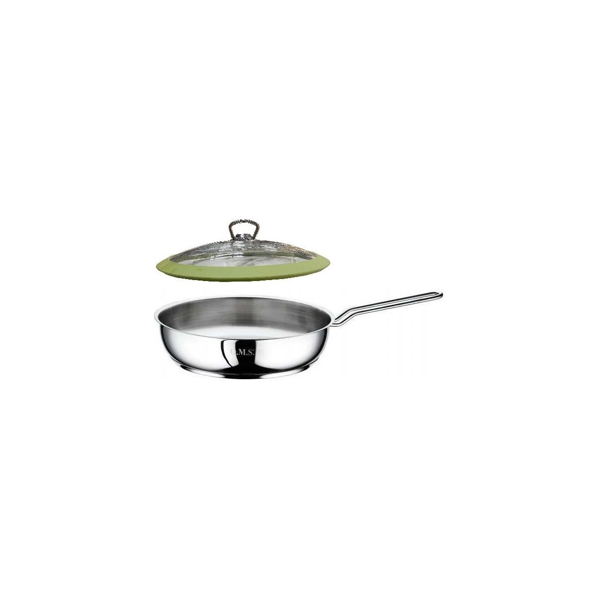 110001221687554.jpg Oms Çelik Tava 26X6 cm Silikonlu Cam Kapaklı - Yeşil - Görsel 1