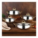 Amboss Stone Gold 8 Parça Çelik Cam Kapaklı Tencere Seti