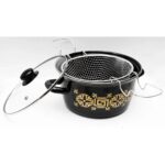 Emaye Kızartma Tenceresi Siyah Çiçekli 22 cm ROYALEKS-69116 - Görsel 2