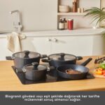Karaca 7 Parça Bio Diamond İndüksiyon Tabanlı Tencere Seti - Diamond Kaplama, 18-24-26 cm - Görsel 3