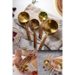 Paslanmaz Çelik Ahşap Saplı Ölçü Kaşıkları Seti 60ML-250ML, Büyük Boy