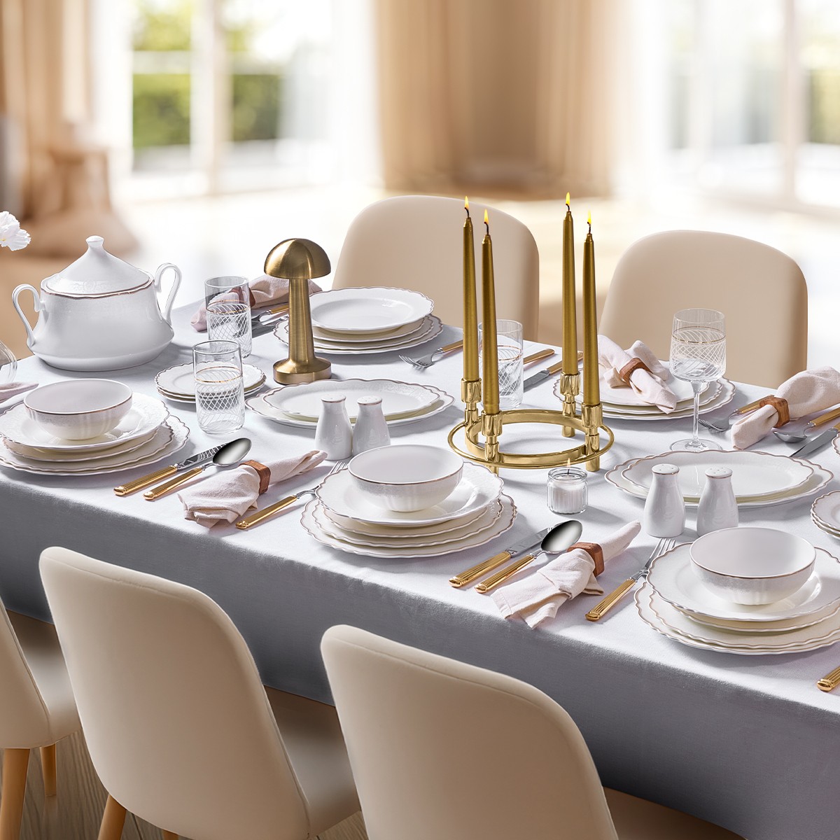 110001225807182.jpg Evaliza Lace Gold 85 Parça 12 Kişilik Yemek Takımı - Görsel 1