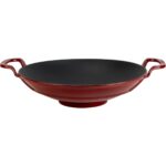 Lava Döküm Yuvarlak Wok Döküm Demir Yekpare Çift Kulplu ÇAP(Ø)38CM.-BORDO