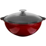 Lava Döküm Yuvarlak Cam Kapaklı Özbek Kazanı / Tencere. Döküm Demir Yekpare Kulplu Çap(Ø)28 Cm.-Bordo