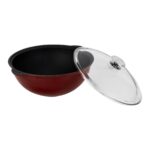 Lava Döküm Yuvarlak Cam Kapaklı Özbek Kazanı / Tencere. Döküm Demir Yekpare Kulplu Çap(Ø)28 Cm.-Bordo - Görsel 2