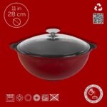 Lava Döküm Yuvarlak Cam Kapaklı Özbek Kazanı / Tencere. Döküm Demir Yekpare Kulplu Çap(Ø)28 Cm.-Bordo - Görsel 4