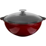 Lava Döküm Yuvarlak Cam Kapaklı Özbek Kazanı / Tencere. Döküm Demir Yekpare Kulplu Çap(Ø)30 Cm.-Bordo