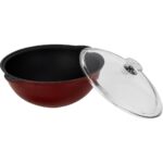 Lava Döküm Yuvarlak Cam Kapaklı Özbek Kazanı / Tencere. Döküm Demir Yekpare Kulplu Çap(Ø)30 Cm.-Bordo - Görsel 2