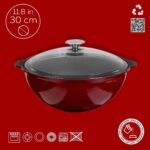 Lava Döküm Yuvarlak Cam Kapaklı Özbek Kazanı / Tencere. Döküm Demir Yekpare Kulplu Çap(Ø)30 Cm.-Bordo - Görsel 4